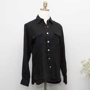 Size M, Black Linen Long Sleeve Blouse